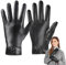 Aoreun Damen Winter Lederhandschuhe, Winterhandschuhe Touchscreen-Damenhandschuhe, Warm Kaschmirfutter Elegant Schwarz Weiche Handschuhe für Outdoor Fahren Camping Damen Teenager