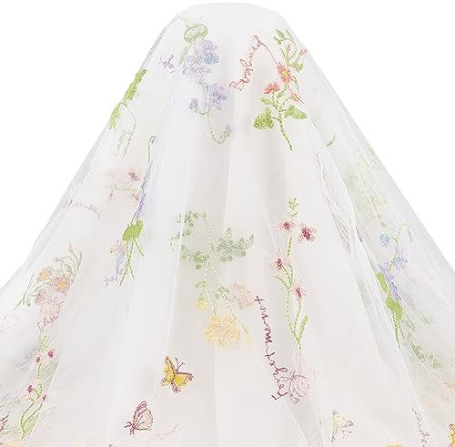 BENECREAT 2 Yard Blumen-Spitzenstoff, 120cm Blatt Schmetterling Polyester Bestickte Netzspitze Bekleidungszubehör Für Schleier, Kleid, DIY Crafts Vorhang Home Vintage Dekor