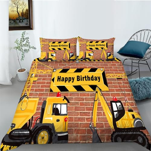 BJCJGGL Funda Nordica 90 Excavadora Amarilla Edredón Cama 90 para Niñas Niños con Cremallera de Suave Transpirable Microfibra Fundas Nordicas 150x220 cm + 2 Fundas de Almohada 50x80 cm