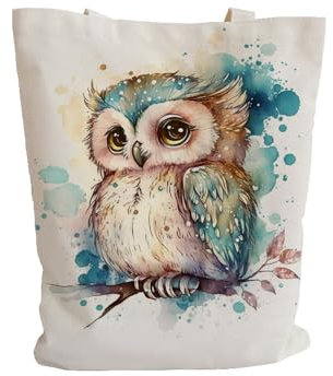 Jutebeutel Eule Blau Braun Tote Bag Baumwolle und Hanf Stoffbeutel Große Kapazität Stofftasche Faltbar Jutetasche Langlebig Baumwolltasche Bedruckt Stoffbeutel zum Bemalen Waschbar 30x40cm/1 Pcs