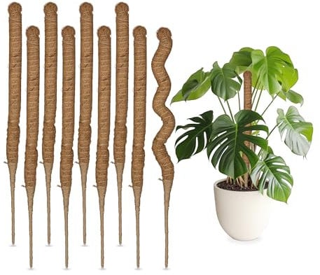 Relaxdays Set 10 Tutores para Plantas de Fibra de Coco, Guías Flexibles, para Monstera, Hiedra, 60 cm de Largo, Natural