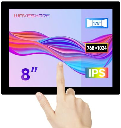 Waveshare 8inch Capacitive Touch Display, 8inch Monitor, 768x1024, Toughened Glass Panel, HDMI Interface, IPS Panel, 1~10-Point Touch, for Raspberry Pi/Jetson Series Board/PC Windows 11/10/ 8.1/8/7