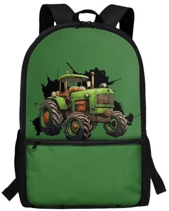 xixirimido Kinder-Schulrucksack für Jungen und Mädchen, Büchertasche, Umhängetasche, Bauernhof Traktor grün, Einheitsgröße