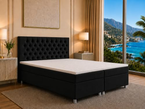 Best For Home Trinity K14 Boxspringbett mit 7-Zonen Bonell-Federkernmatratze | Boxspringbett 180x200 | Boxsprintbett mit Matratze Und Stauraum | Polsterbett 180x200 - Lieferung bis Bordsteinkante