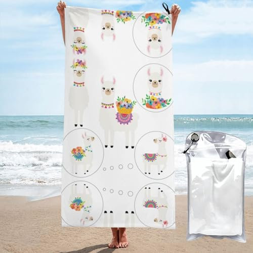 DRTGEDS Lama Strandtuch, übergroß, 81,3 x 132,2 cm, super saugfähig, weich, Poolhandtuch, Badetuch, Sommer, Schwimmen