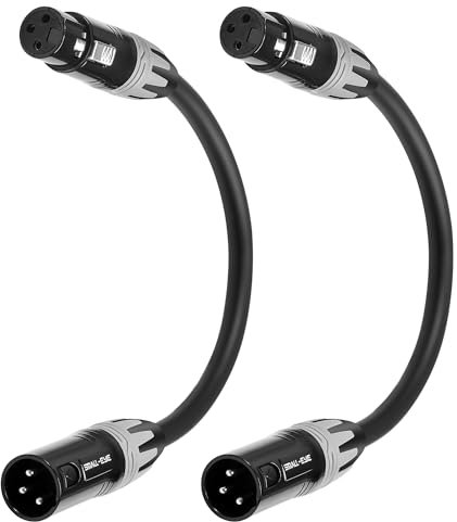 SMALL-EYE 2-Pack XLR Cable Patch Cords,3-Pin XLR Male to XLR Female Black Mic Cables,Pro Grade 22AWG OFC Balanced XLR Mike Snake Cord-1 Foot, SRX30cm-T2-FM
