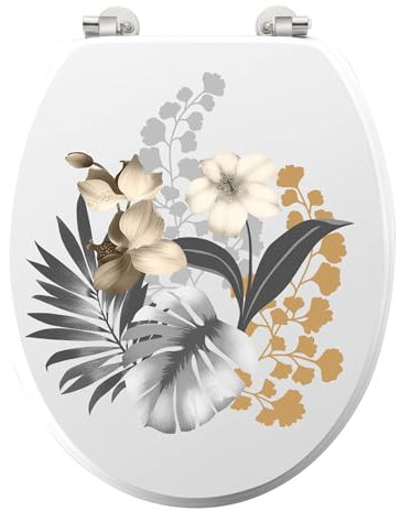 douceur d'intérieur, Abattant WC à Charnières Métal (37,5 x 46 cm) Kelly Blanc, MDF Imprimé