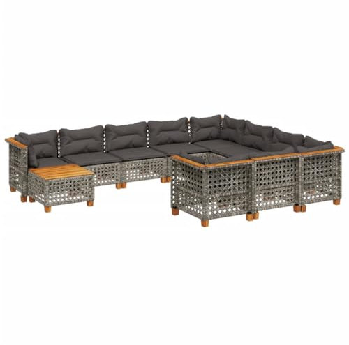 vidaXL Garten Sofa Garnitur 11-TLG., Gartenmöbel Set mit Kissen, Sitzgruppe für Garten Terrasse, Sitzgarnitur Lounge Modular, Grau Poly Rattan