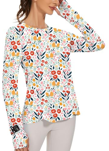 IECCP Damen Sport Shirt Langarm Laufshirt Gym Yoga Tops Rash Guard UPF 50+ UV Sonnenschutz T-Shirt Langarm Angeln Wandern Performance Shirts Mehrfarbig S
