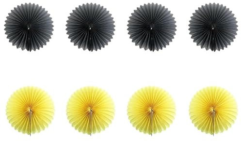 8Pcs Tissue Hanging Paper Pom Poms,Hanging Paper Fans Set,Round Paper Garlands Decoration for Birthday,Party,Wedding 30cm 4 Black+4 Yellow