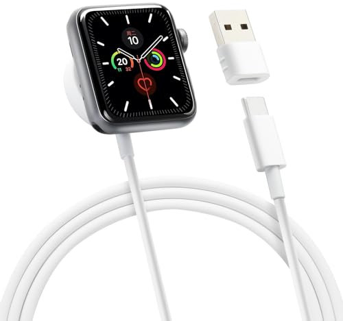 aceyoon Cargador para Apple Watch, Cargador iWatch 1M Cable de Carga Magnético Reloj para Apple Watch Series 9 8 7 6 5 4 3 2 SE Ultra (Blanco)