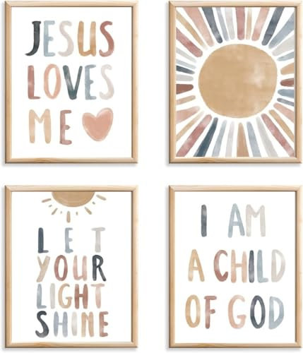 Linilioart Jesus Wandbild, 4er-Set Bibelversen, Wandkunst für Kinder, christlicher Gott, Leinwanddruck, Poster, Dekoration, ohne Rahmen (40 x 60 cm)