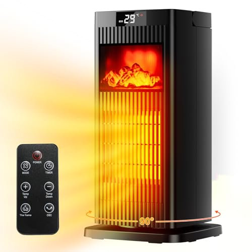 Mini Calefactor Cerámico Silencioso Bajo Consumo, Modo ECO y Ventilador, 90° Oscilación, 4 Modos, Temporizador 12h, Protección contra Sobrecalentamiento y Vuelco, 1500W, para Oficina Dormitorio