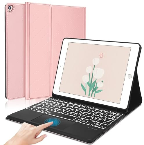 IVEOPPE Custodia Tastiera iPad 9 Generazione 10.2, Cover Tastiera per iPad 9a/8a/7a Gen,Tastiera Trackpad Italiano Retroilluminata Bluetooth per iPad Air 3/ iPad PRO 10.5 Oro Rosa