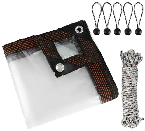 Transparente Plane mit Ösen, Wasserdicht Plane 2x2m, Abdeckplane aus Kunststoff mit Bindeseil, Abdeckplane Wasserdicht für Pflanzengewächshaus, Garten, Balkon