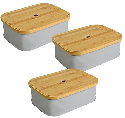 ESTEXO Faltbarer Bambuskorb Aufbewahrungsbox 35x25x12 cm 3er Set Aufbewahrungskorb Hellgrau