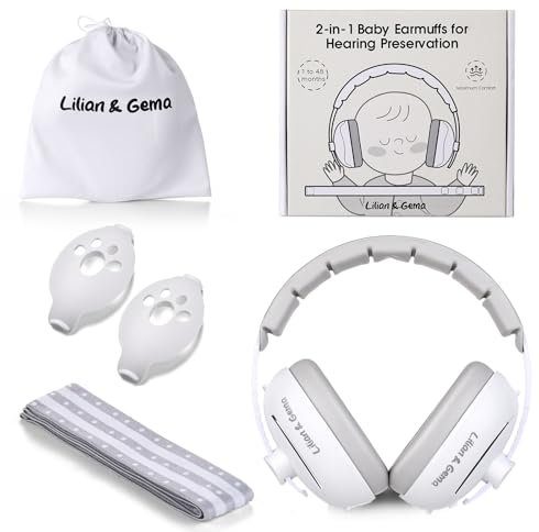 Lilian&Gema 2 en 1 Cascos Bebe Antiruido-Protectores auditivos para bebés,Diadema Ajustable, Antideslizante y sin Presión.Protección auditiva ideal para bebés de hasta 48 meses de edad
