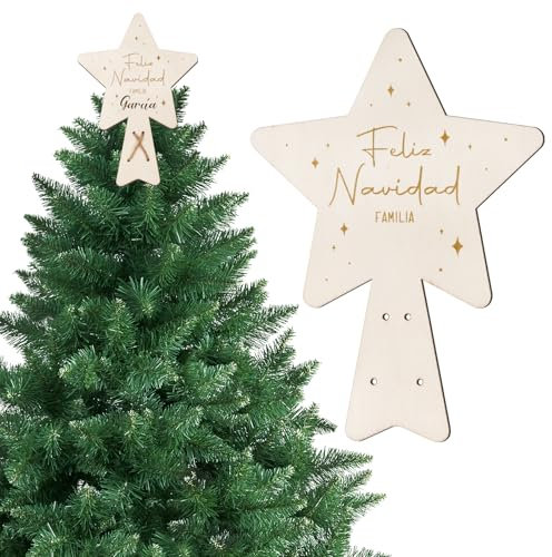 BOFUNX Puntale a Stella per Albero di Natale in Legno