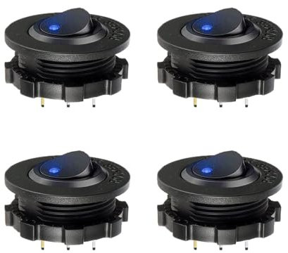 4 Stück Kippschalter 20 A/12V 3 Pin Rund EIN/AUS Schalter Wasserdicht Wippschalter mit LED Licht für Auto Marine Boot Beleuchtet KFZ Yacht, Blau