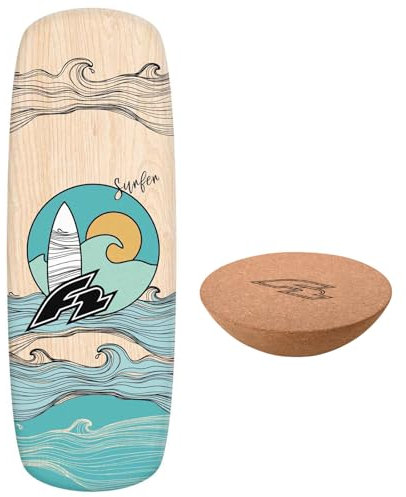 F2 Set Balance Board Pill 86x30cm mit Kork Halbkugel - Gleichgewichts Trainer für Kinder und Erwachsene, Surf Balance Board Zubehör für Yoga, Faszien, Koordination & Fitnesstraining