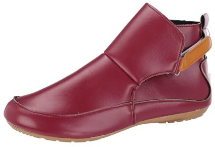 Stivaletti da donna in pelle, punta rotonda, tacco basso con zeppa, scarpe casual nude, stivali con zeppa, da donna, leggeri, casual, comodi, vestibilità larga, marrone chiaro, Rosso, 39.5 EU