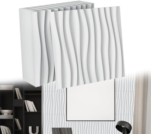 YRHome 48 Stück 3D Wandpaneele Hochsteifes PVC Wandverkleidung Deckenpaneele Paneele Wanddeko Paneele Wand Platten Paneele Hitzebeständig Wasserfest, 50x50cm, 12m², Wellen Weiß