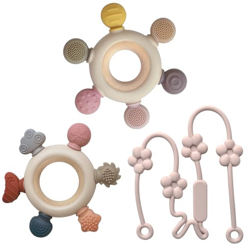 3 Packs Baby Teether Rings for 0-6 6-12 Months Babies, Teething Toys with Pacifier Clip Holder, Baby Chew Toys for Sucking Needs, BPA Free