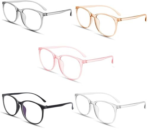 BIgGouannie 5 Pcs Blue Light Blocking Glasses Fashion Circular Frame Gaming Glasses Computer Screen Filter Glasses Anti Headache Eye Strain Glasses Reading Glasses for Women Men Daily Use