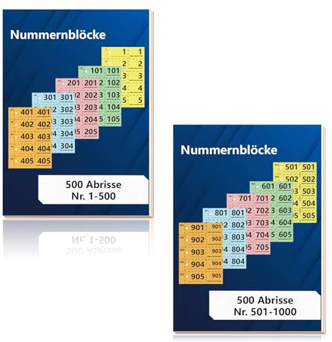 2 Bücher Doppelnummern 1-1000 Nummern Zahlen 14.8X10.5cm Nummernblock A6 Garderobenmarken mit Loch Doppelnummernblock Nummernblöcke Tombola Lose Tombola Nummeriert Rot Orange Gelb Grün Blau