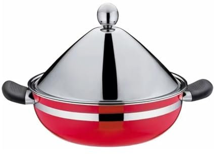LVYUDS Diamètre 11 Pouces Tajine Induction, Inoxydable Acier Rapide Cuisson Tajine Tout Feux Marocain avec Conique Couvercle Bateau à Vapeur Compatible avec Gaz Casserole(Rouge)