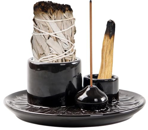 Ciotola Di Incenso In Ceramica 4 In 1, Porta Incenso, Brucia Incenso, Porta Palo Santo, Ciotola Di Incenso Per Bastoncini Di Incenso, Candelieri, Salvia Bianca