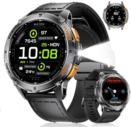 LIGE Reloj Inteligente Hombre GPS, 1.43 Amoled Smartwatch Hombre con Linterna/Batería 30 Días, IP68 Impermeable/Altitude y Brújula, 170+Deporte Modos/Llamadas Bluetooth para iOS Android, Negro