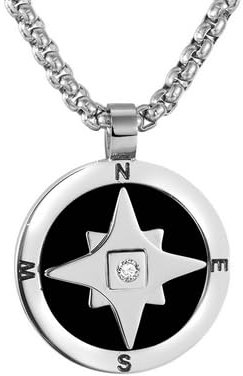 Aloha Collana Nautica Rosa dei Venti Uomo Acciaio con Cubic Zirconia, Catena 50cm regolabile, Collane Pendenti Lunghe Gioielli Uomo
