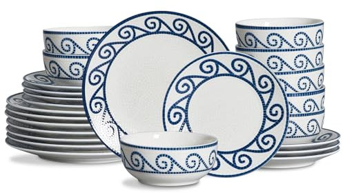 JODEVI Ensemble de vaisselle, 24 pièces, service de table en grès, Service Vaisselle 8 personnes, avec 8 Assiettes Plates, 8 Assiettes à Dessert, 8 Bols à Céréales