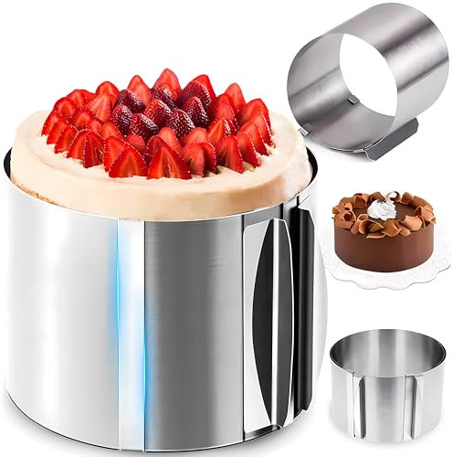 Retoo Tortenring Verstellbarer Kuchenring Durchmesser 16-30 cm Hoche 12 cm Backrahmen Rund Tortenform Backzubehör Edelstahl Stabiler Backring Torten Zubehör für Desserts Dekorieren Silber
