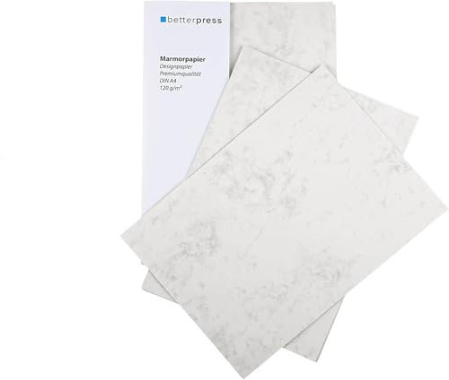 Betterpress® 25 Blatt DIN A4 120 g/m² Marmorpapier Briefpapier chamois beidseitig marmoriertes Papier in hochwertiger Qualität – Premium ideal als Speisekarte und Urkunde zum selber drucken