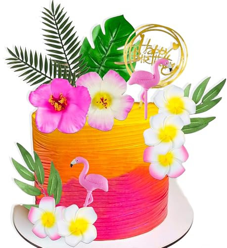 LaVenty dessus de gâteau flamant rose tropical décorations pour gâteaux luau décoration de gâteau hawaïen décoration de gâteau de plage pour anniversaire fête de bébé fête de mariage