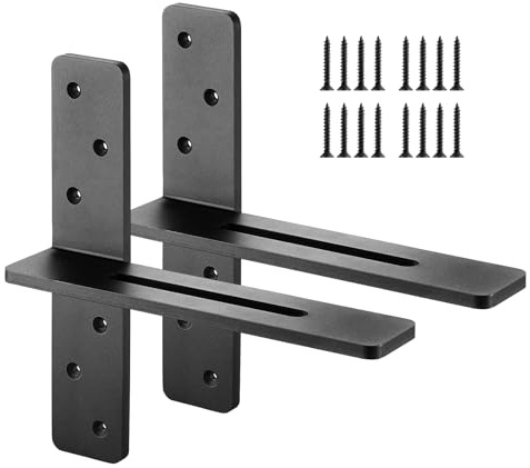 VEVOR T Shelf Brackets 2 Pcs, 200 lbs/90 kg Weight Capacity, 12x2.89x12 in / 304.8x73.5x304.8 mm, Solid Steel Heavy Duty Brackets for Shelves, Countertop Support Floating Bracket Hardware with Screws