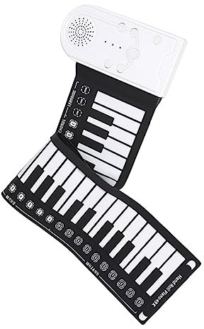 Abaodam 49-key Foldable Roll-up Electronic Piano Portable Keyboard Hand Roll Electronic Piano White Lightweight Silicone Roll Suitable for Travel and Beginners