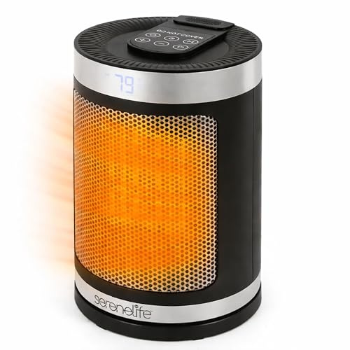SereneLife Electric Space Heater, 1500W Portable Low Energy Ceramic Fan Heater Thermostat, WiFi & Remote Control, Silent Operation, 3 Modes, 12-Hour Timer, Indoor Use, Home, Bedroom, Office (Black)