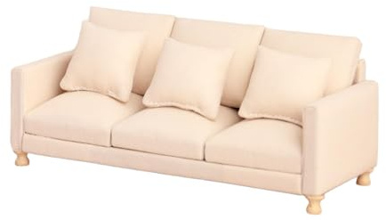 Harilla Miniatur-Sofa, Puppenhaus-Couch, 1/12, Zimmerszene, Dekoration, Lebensszene, Ornament, Moderne Möbel, Modell, Rollenspiel, Puppensofa, Beige