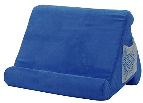 SUNNYNEST Tablet Pillow Plush Tablet Pillow Stand with Multi-Angle Support & Side Pocket Ergonomic Lap Cushion Holder for iPad,Laptop Suede Soft Bed Sofa Travel Rest (Navy Blue (L))