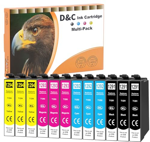 D&C T1295 Multipack Druckerpatronen Kompatible mit T1291 T1292 T1293 T1294 Patronen für WF 3520 WF-3530 WF-3010, Stylus Office BX535WD BX635FWD Stylus SX420W SX525WD SX535WD (12er Pack)
