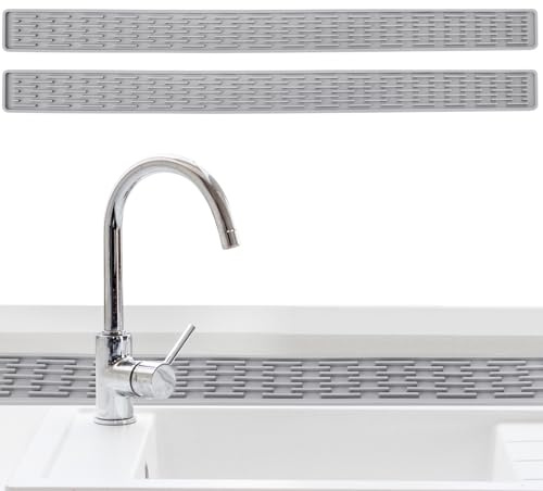 saerryor 2Pcs Silicone Sink Splash Guard Kitchen Faucet Mat | Narrow Draining Mat Around Tap Extended Drainer Mats Sink Protector Mats for Kitchen, Bathroom, Living Room