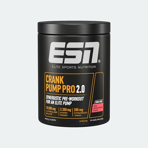 ESN Crank Pump Pro 2.0, Sour Watermelon, 450 g | Pre Workout Booster - made in Germany