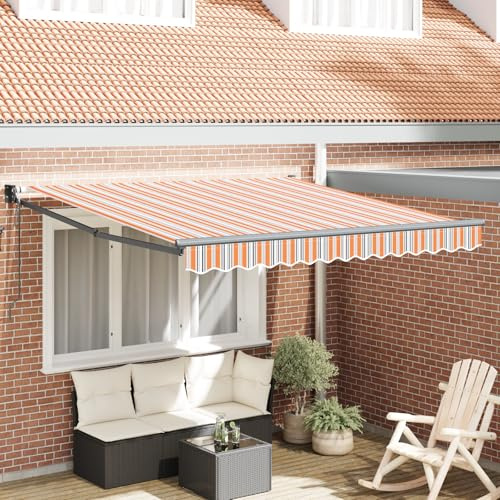 Automatische Einziehbare Markise Gestreift 350x250 cm UV-beständig Wasserdicht für Terrasse Balkon