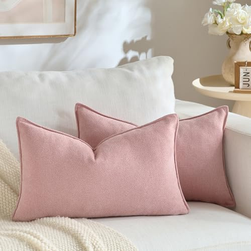 FDTERN Set di 2 federe Rosa 30×50 cm con decorazioni moderne Design monocromatico e neutro con bordino Design unico Adatto per camera da letto, soggiorno, divano letto e arredamento