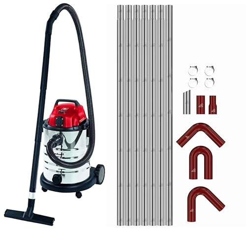 Gutter Cleaning System 30L Industrial Wet & Dry Vacuum Cleaner with Red 25ft (7.5m) Long Reach Gutter Pole Kit 1500W