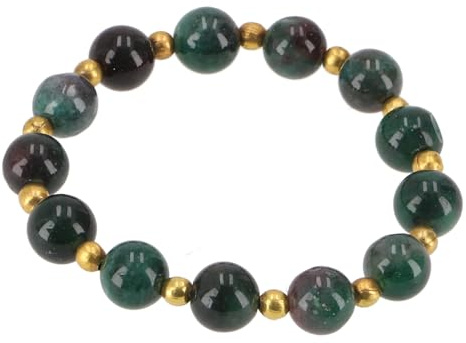 GURU SHOP Mala Armband, Handmala, buddhistischer Schmuck, Perlenarmband | Elegantes Armband aus Achat mit goldfarbenen Perlen, 10 mm Durchmesser, elastisch, einzigartig, spiritueller Schmuck.