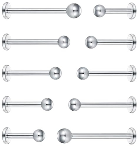 MUNZE 10 Stück Labret Piercing Chirurgenstahl Silber - Stecker 4-12Mm Für Monroe Tragus Helix Ohrringe Schmuck